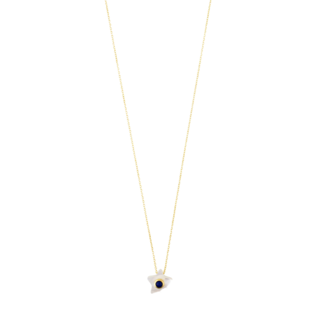 Gold Super Power Necklace With Lapiz Lazuli And Mother-Of-Pearl