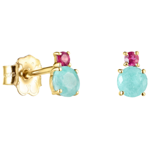 Mini Ivette Earrings In Gold With Amazonite And Ruby