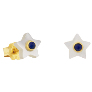 Gold Super Power Earrings With Mother-Of-Pearl And Lapiz Lazuli
