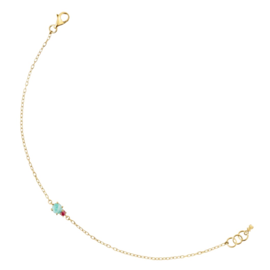 Mini Ivette Bracelet In Gold With Amazonite And Ruby