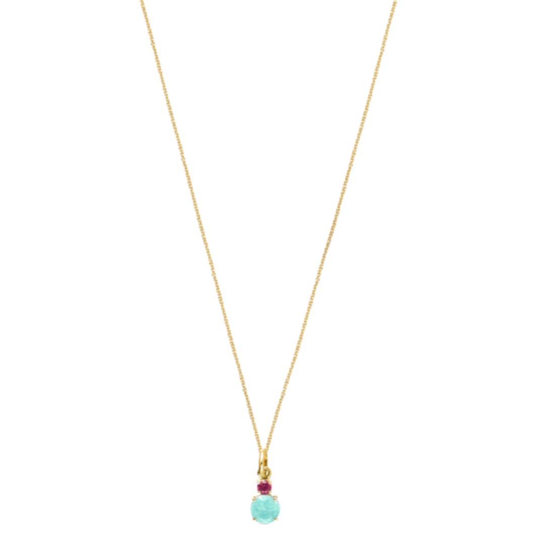 Mini Ivette Necklace In Gold With Amazonite And Ruby